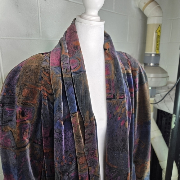 Vtg 80s De Ball Velvet Portrait multicolor abstract swing open front coat - Picture 11 of 12